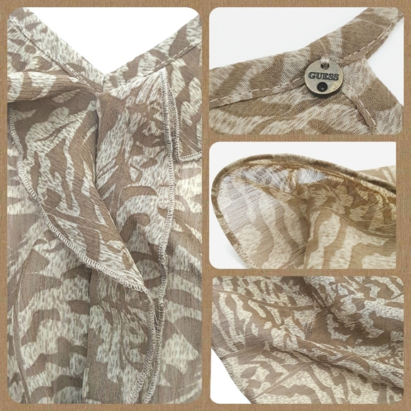 GUESS Sheer Animal Print Ruffl Breezy Strap Blouse - Picture 3 of 7
